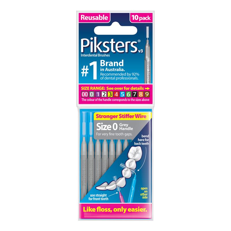 Piksters Interdental Brushes Size 0 Grey 10 Pack 牙缝刷