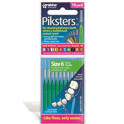 Piksters Interdental Brushes Size 6 Green 10 Pack 牙缝刷